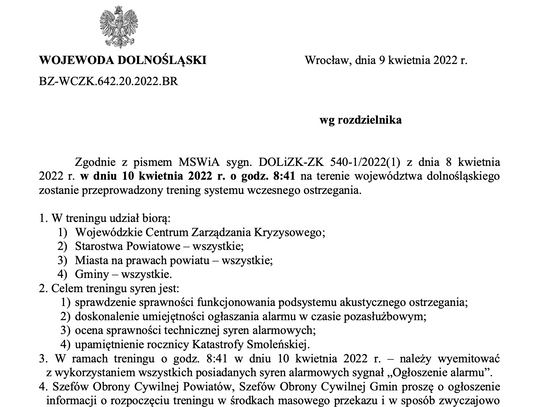 [AKTUALIZACJA] w niedzielę 10 kwietnia syreny mają zawyć o 8.41. W rocznicę katastrofy smoleńskiej, choć formalnie to ćwiczenia Obrony Cywilnej