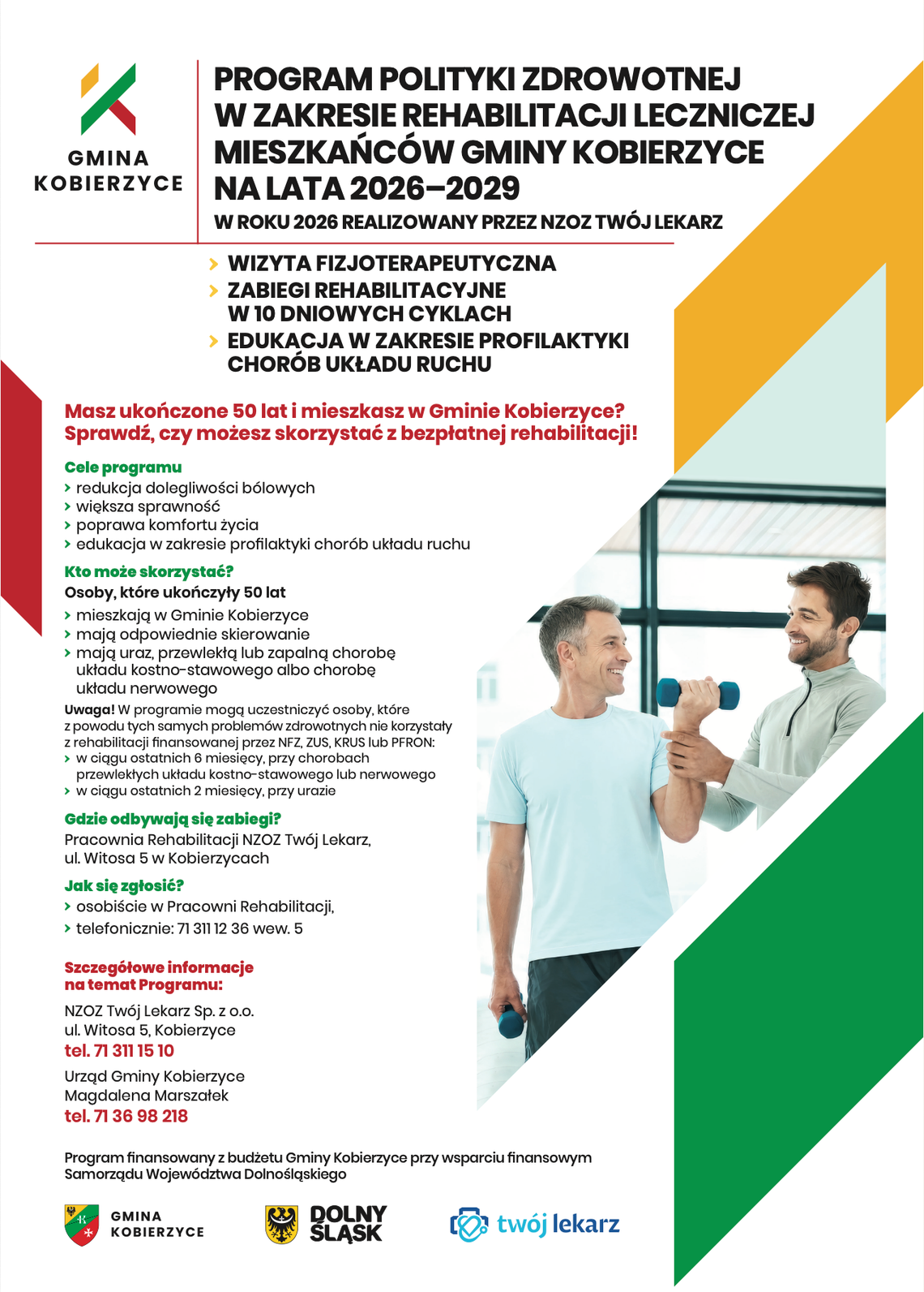 Bezpłatna Rehabilitacja w Gminie Kobierzyce.  Jest już ponad 500 zgłoszeń do programu dla osób 50+